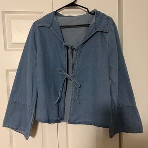 SHEIN Light Blue Tie-Front Denim Jacket